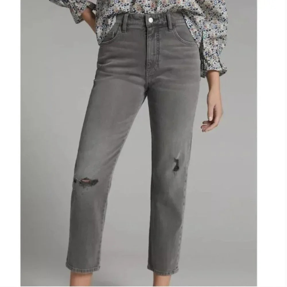 Anthropologie Pilcro Borrowed Boyfriend Jeans Denim Distressed Gray Size 32